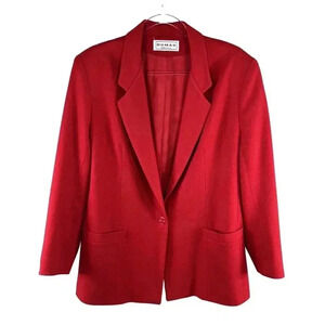 DUMAS Womens Sz XL 100% Pure Wool Blazer Lined Holiday Red Career Wear Old Money